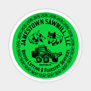 Jamestown Sawmill Logo In Black Font And Graphics Magnet